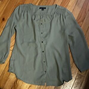 Lands End Women‎ s Green Collarless Button Up Blouse Size 6